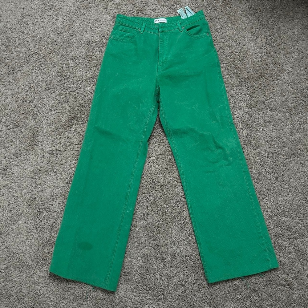 Zara Green Boot Cut Jeans Womens Size 8 Slim Waist Denim Pants